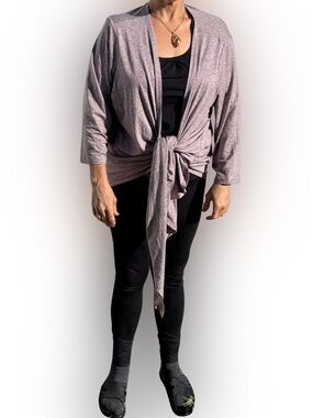 NWOT Zuda 2X Heather Gray Tie Front Wrap Cardigan Dolman Sleeve Athleisure Yoga